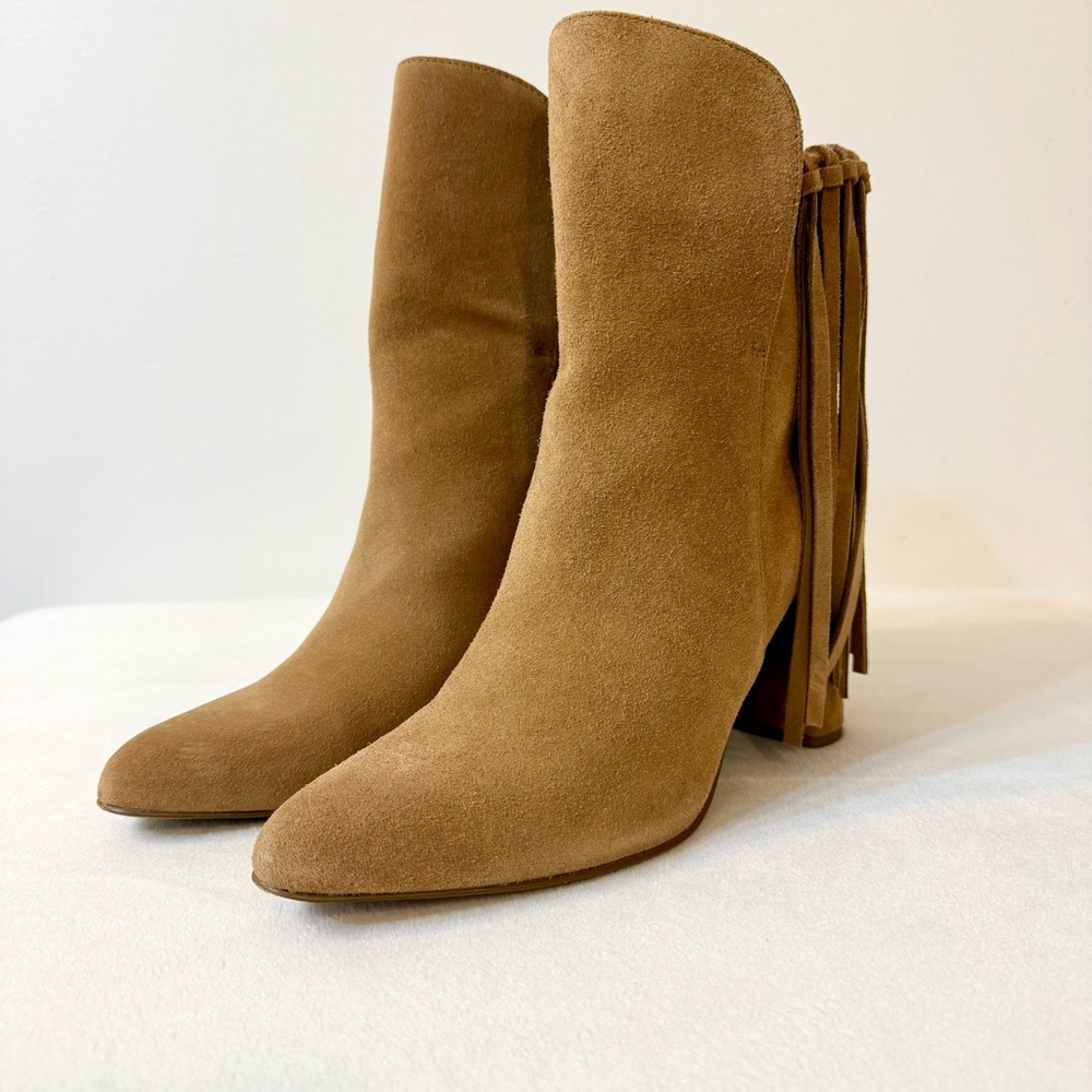 Anthropologie Cecelia New York Brackett Fringe Boots in Taupe Suede Size 9 - Picture 4 of 12